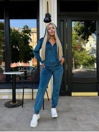 Жіночий велюровий костюм смарагдового кольору 26287