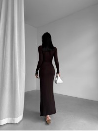 Довга сукня-футляр коричневого кольору 29560