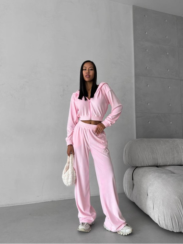 Жіночий велюровий костюм рожевого кольору 29609