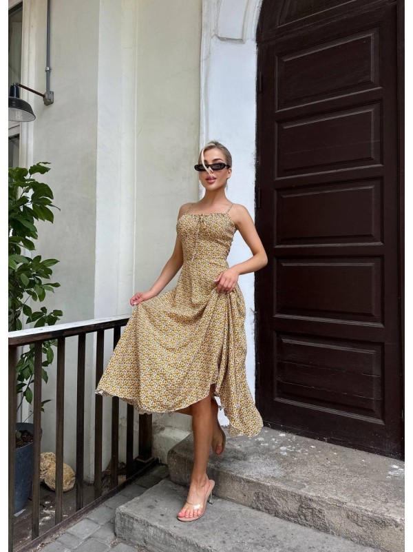 Літній сарафан мiдi бежевого кольору 33583