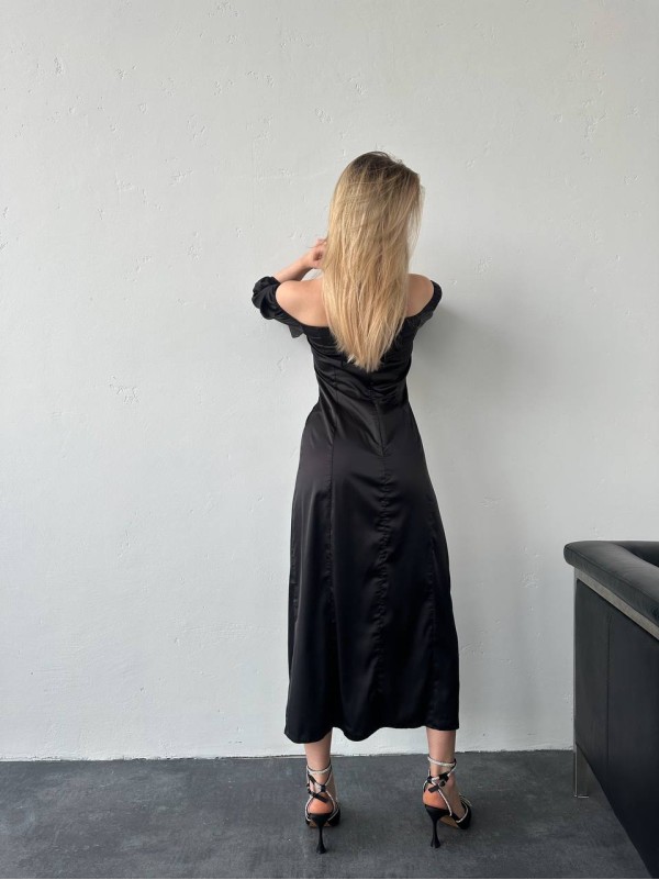 Легка шовкова сукня міді чорного кольору 33584