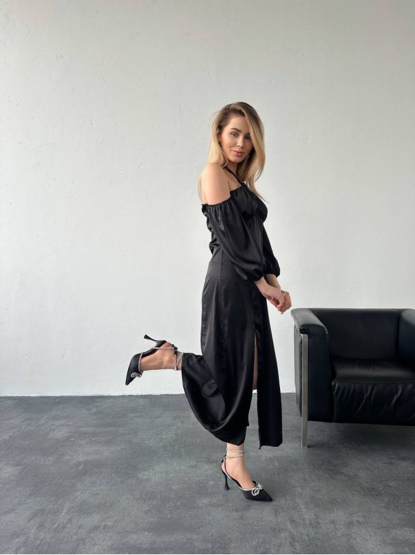 Легка шовкова сукня міді чорного кольору 33584