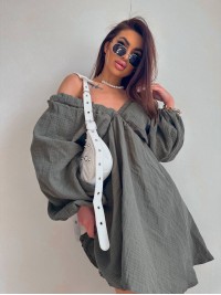 Літня повітряна сукня міні кольору хакi 33600