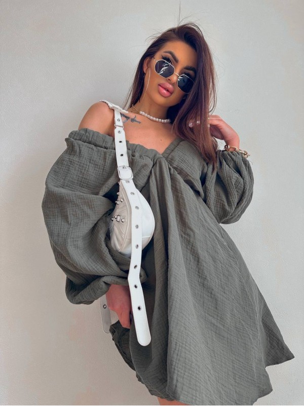 Літня повітряна сукня міні кольору хакi 33600