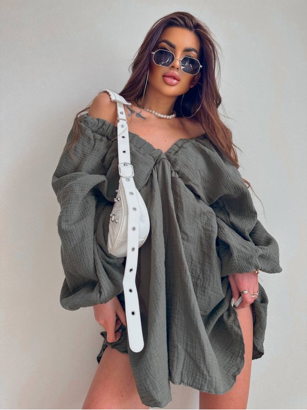 Літня повітряна сукня міні кольору хакi 33600