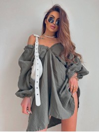 Літня повітряна сукня міні кольору хакi 33600