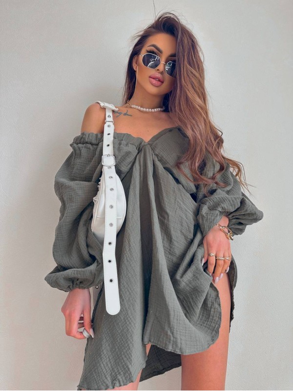 Літня повітряна сукня міні кольору хакi 33600