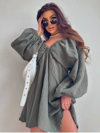 Літня повітряна сукня міні кольору хакi 33600