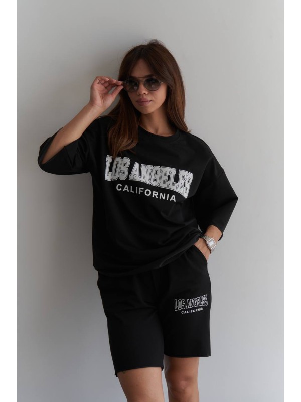 Жiночiй спортивный костюм з шортами чорного кольору 33602