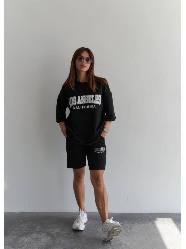 Жiночiй спортивный костюм з шортами чорного кольору 33602