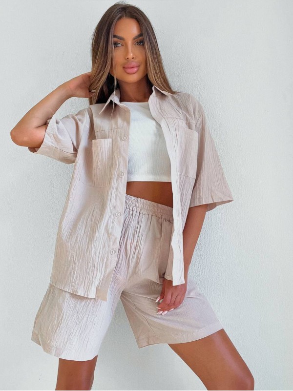 Жiночiй прогулянковий костюм з сорочкою бежевого кольору 33613