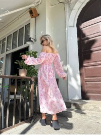 Літня сукня міді на зав'язках рожевого кольору 33618