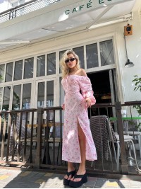 Літня сукня міді на зав'язках рожевого кольору 33618