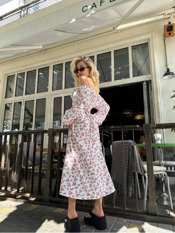 Літня сукня міді на зав'язках молочного кольору 33619