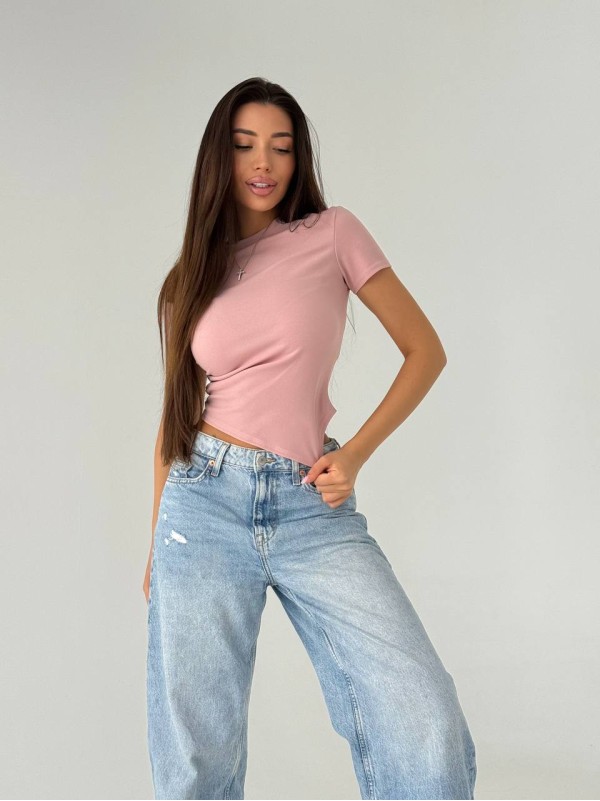 Жiноча базова футболка пудрового кольору 33633