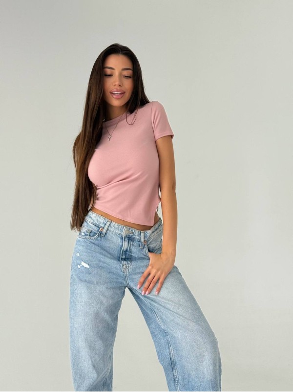 Жiноча базова футболка пудрового кольору 33633