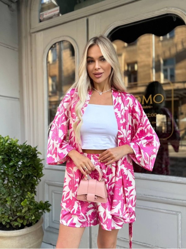 Жiночiй шовковий костюм з кiмоно малинового кольору 33636