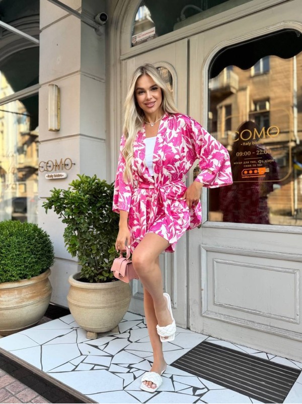 Жiночiй шовковий костюм з кiмоно малинового кольору 33636