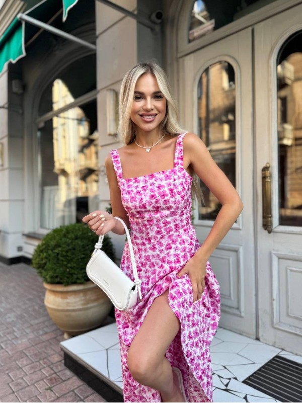 Літня сукня міді з відкритою спинкою рожевого кольору 33638