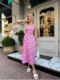 Літня сукня міді з відкритою спинкою рожевого кольору 33638