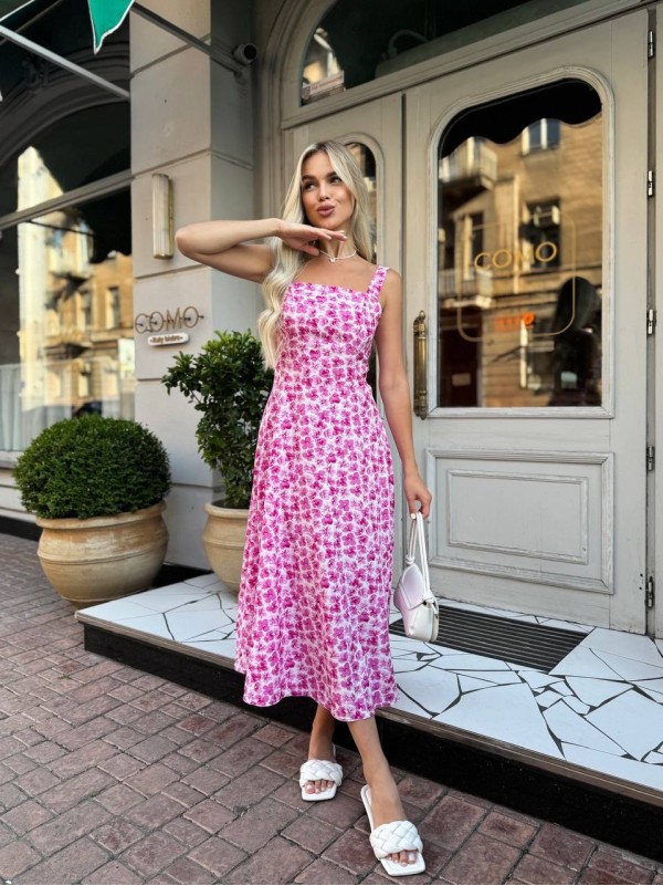 Літня сукня міді з відкритою спинкою рожевого кольору 33638