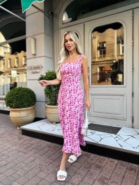 Літня сукня міді з відкритою спинкою рожевого кольору 33638