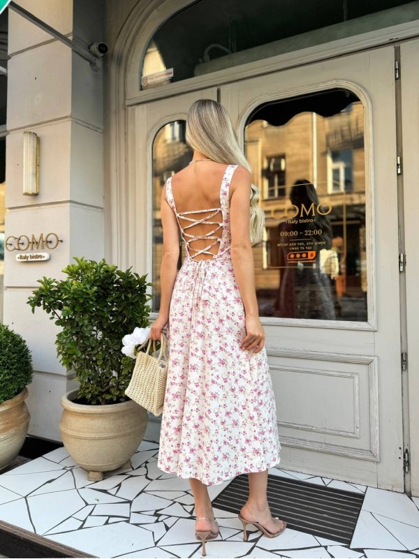 Літня сукня міді з відкритою спинкою молочного кольору 33639