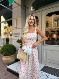 Літня сукня міді з відкритою спинкою молочного кольору 33639