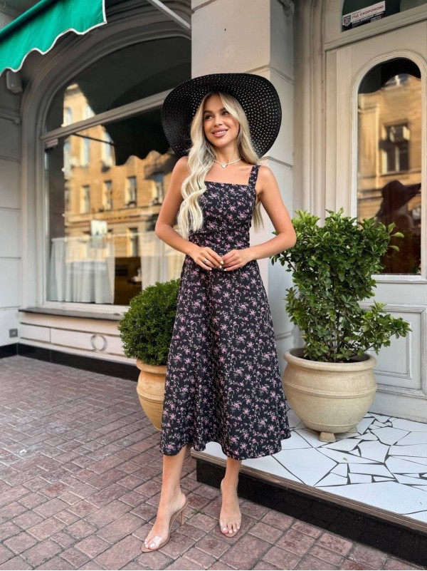 Літня сукня міді з відкритою спинкою чорного кольору 33640