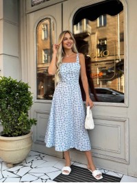 Літня сукня міді з відкритою спинкою блакитного кольору 33641