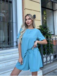 Жiночiй базовий костюм з шортами фiсташкового кольору 33649