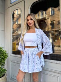 Жiночiй легкий костюм з кiмоно сiрого кольору 33654