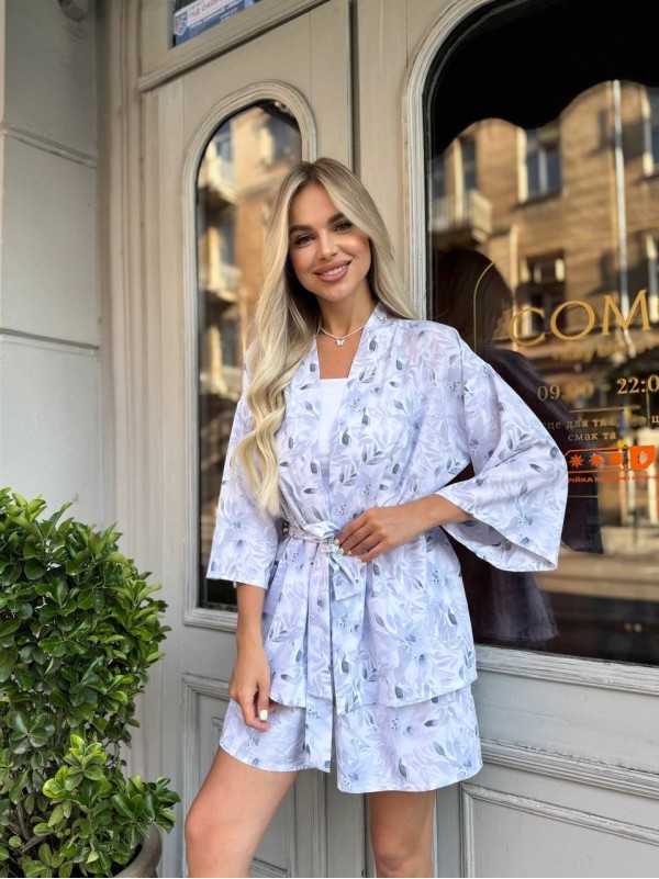 Жiночiй легкий костюм з кiмоно сiрого кольору 33654