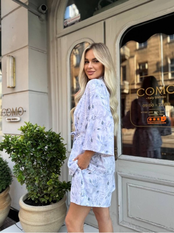 Жiночiй легкий костюм з кiмоно сiрого кольору 33654