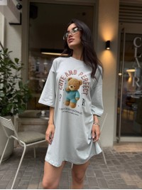 Бавовняна сукня-футболка з малюнком сiрого кольору 33659