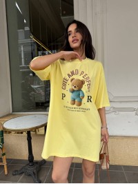 Бавовняна сукня-футболка з малюнком жовтого кольору 33660