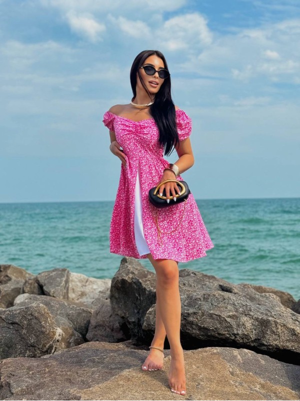 Літня сукня міні малинового кольору 33662