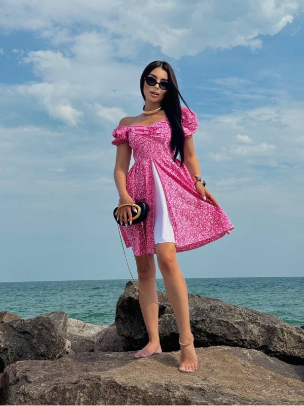 Літня сукня міні малинового кольору 33662