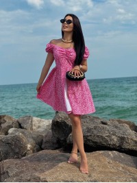 Літня сукня міні малинового кольору 33662