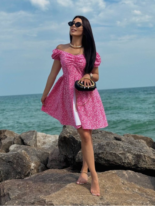 Літня сукня міні малинового кольору 33662