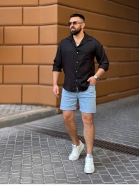 Чоловіча льняна сорочка чорного кольору 33668