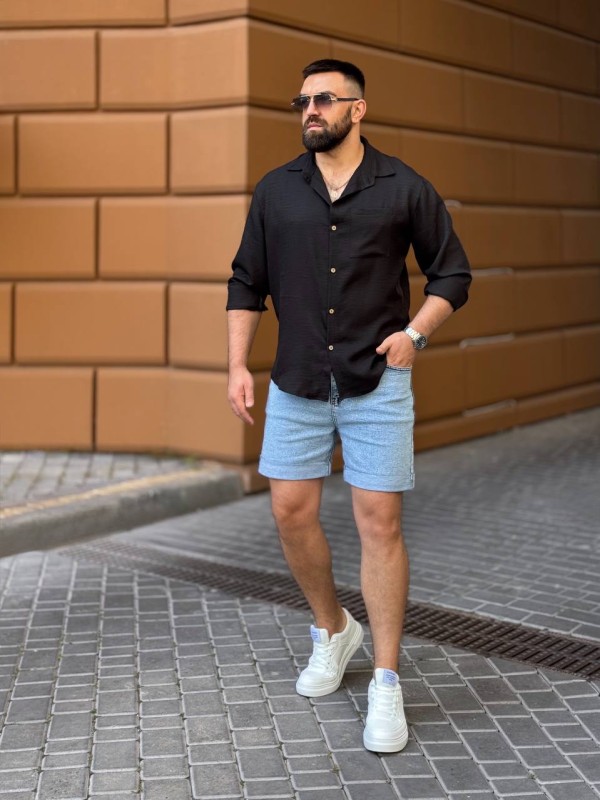 Чоловіча льняна сорочка чорного кольору 33668