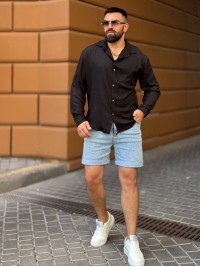 Чоловіча льняна сорочка чорного кольору 33668