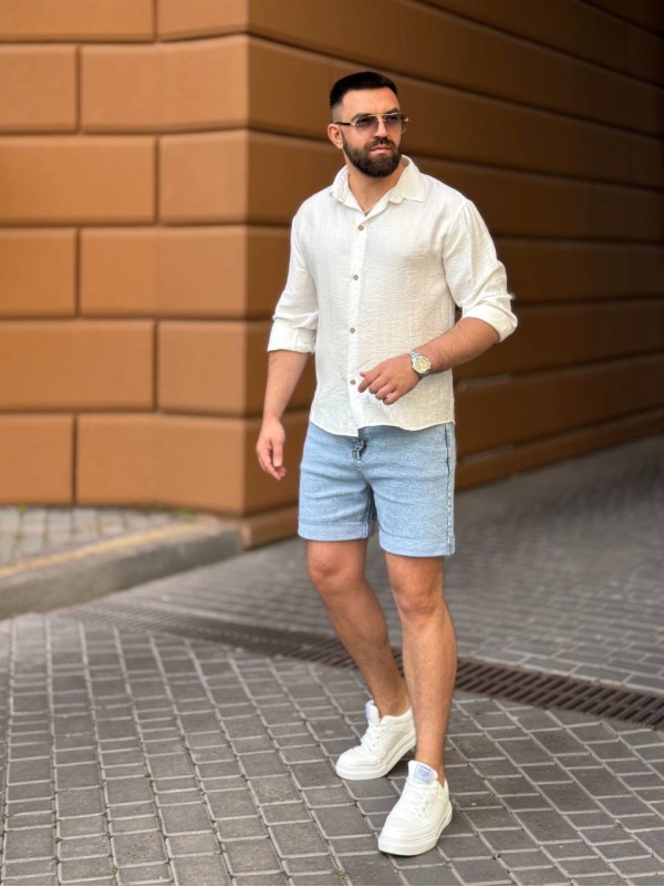 Чоловіча льняна сорочка бiлого кольору 33669