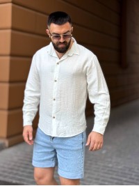 Чоловіча льняна сорочка бiлого кольору 33669