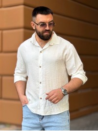 Чоловіча льняна сорочка бiлого кольору 33669