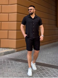 Чоловічий льняний костюм чорного кольору 33671