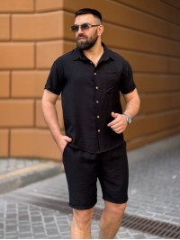 Чоловічий льняний костюм чорного кольору 33671