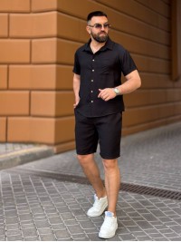 Чоловічий льняний костюм чорного кольору 33671