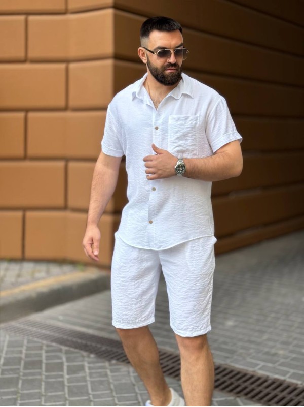 Чоловічий льняний костюм бiлого кольору 33673